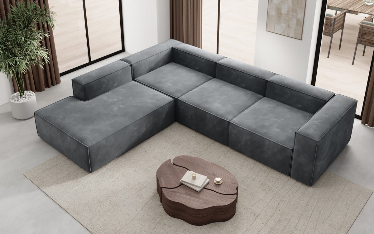 Designer Sofa Lesley L mat laanger Ottomane aus Samt