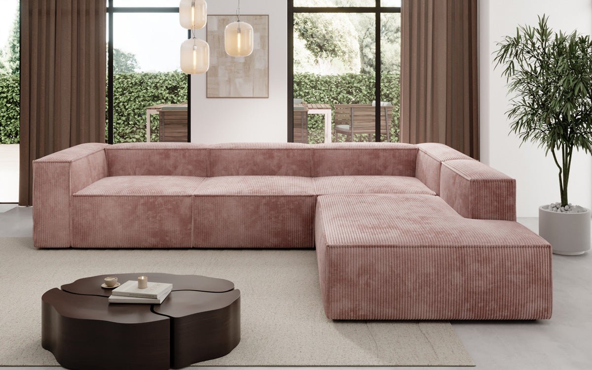 Designer Sofa Lesley L mat laanger Ottomane a Kord