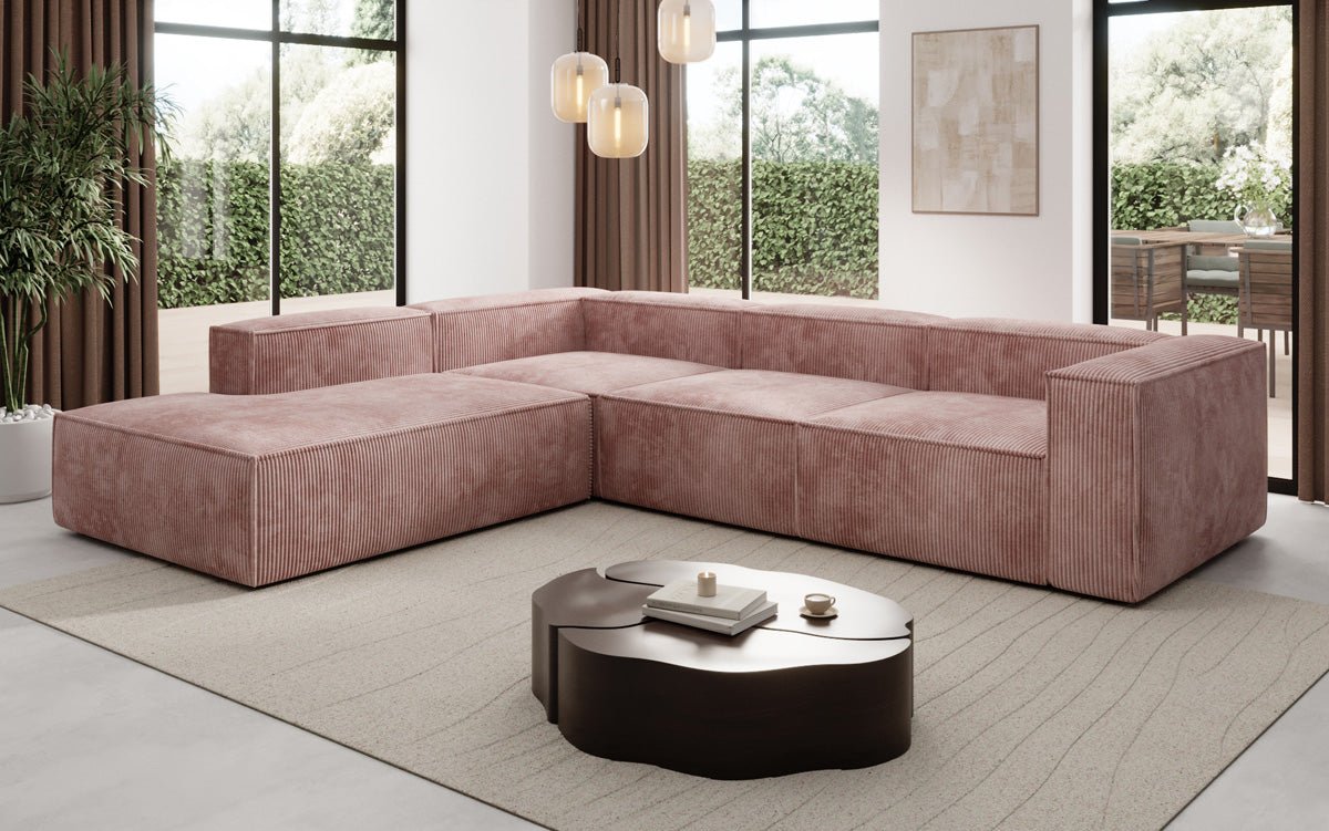 Designer Sofa Lesley L mat laanger Ottomane a Kord