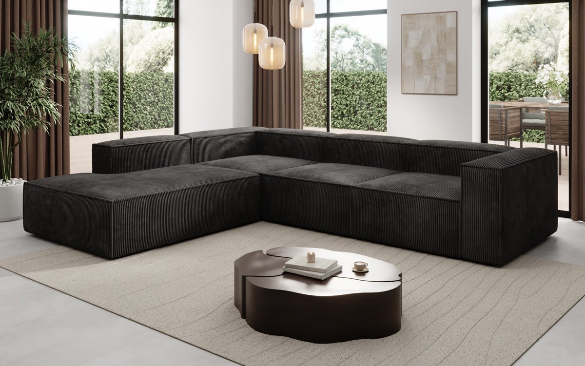 Designer Sofa Lesley L mat laanger Ottomane a Kord