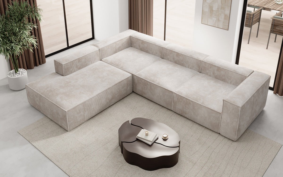 Designer Sofa Lesley L mat laanger Ottomane a Kord