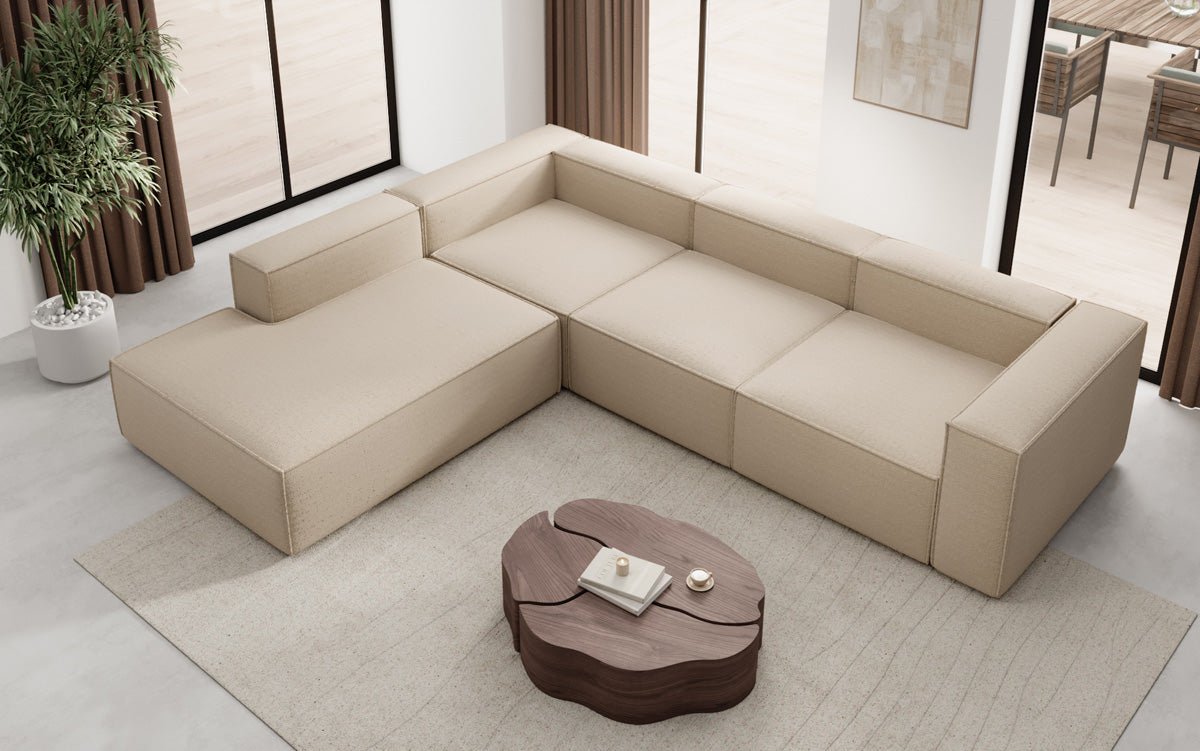 Designer Sofa Lesley L mat laanger Ottomane a Bouclé