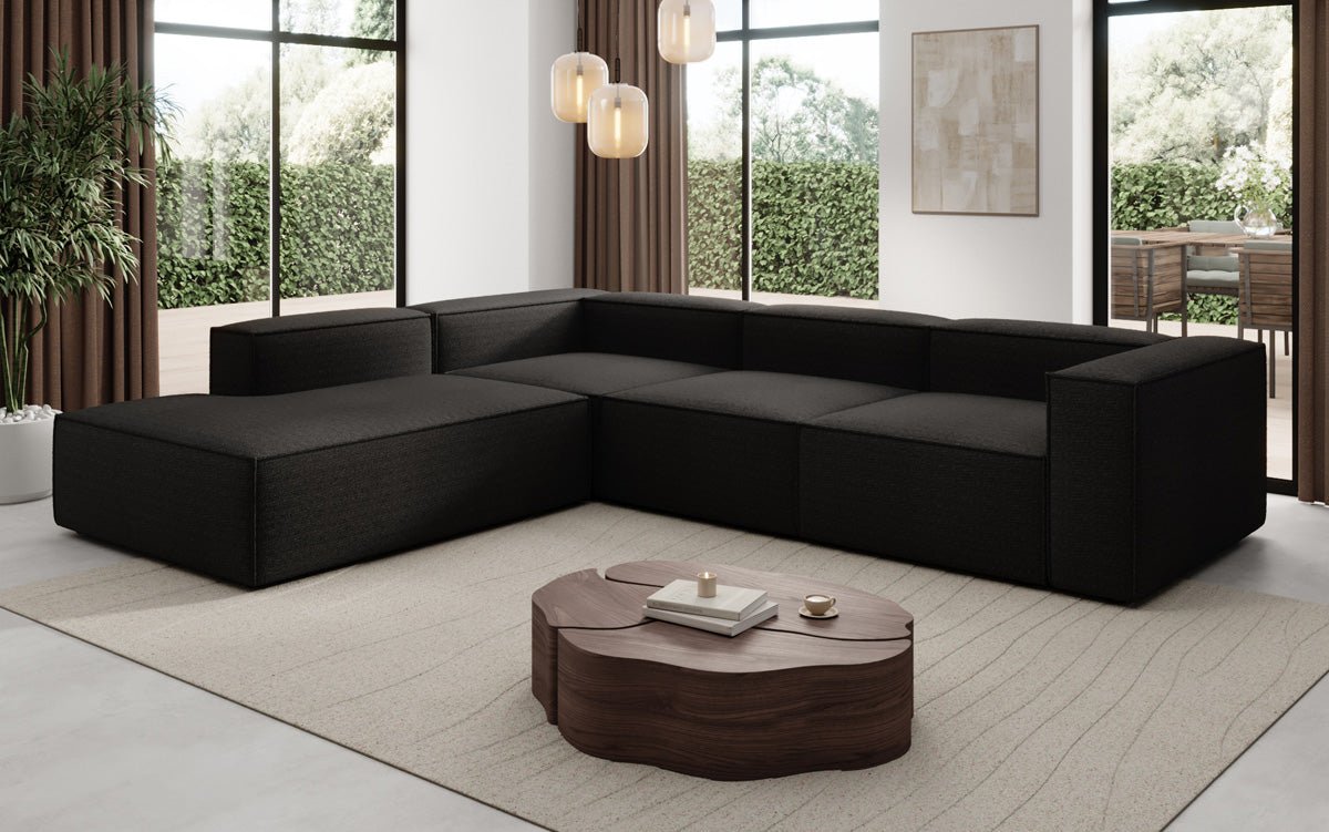 Designer Sofa Lesley L mat laanger Ottomane a Bouclé