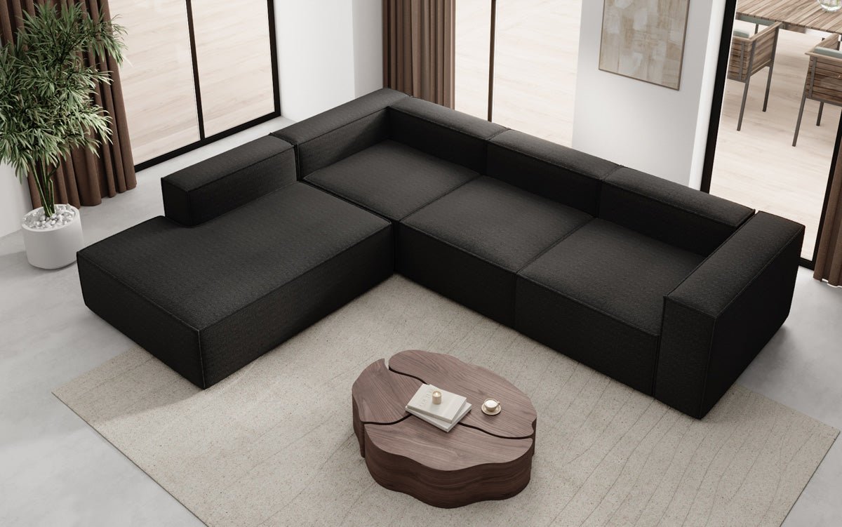 Designer Sofa Lesley L mat laanger Ottomane a Bouclé