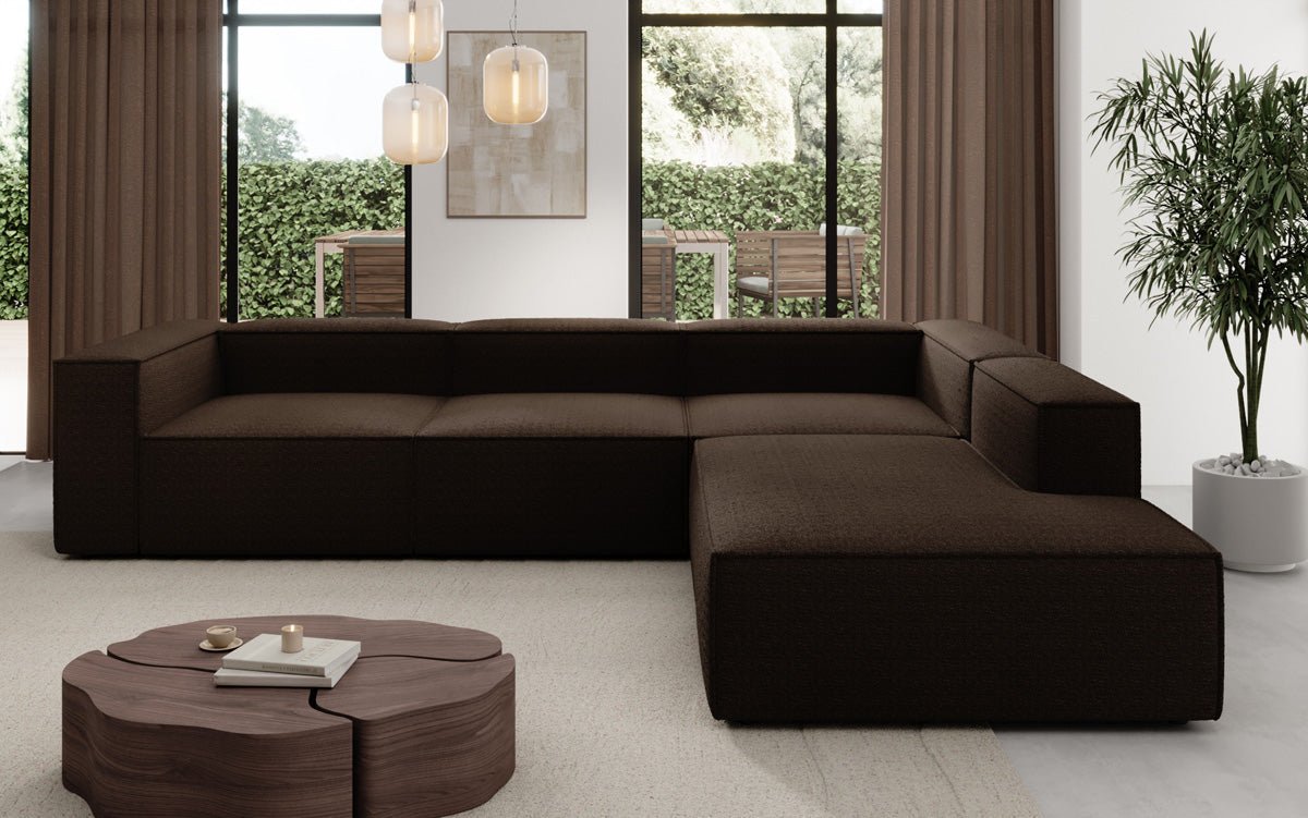 Designer Sofa Lesley L mat laanger Ottomane a Bouclé