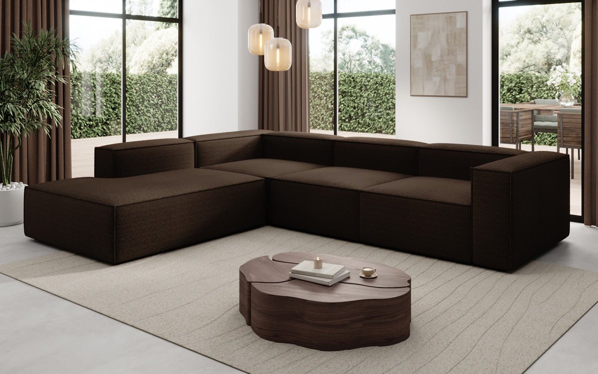 Designer Sofa Lesley L mat laanger Ottomane a Bouclé