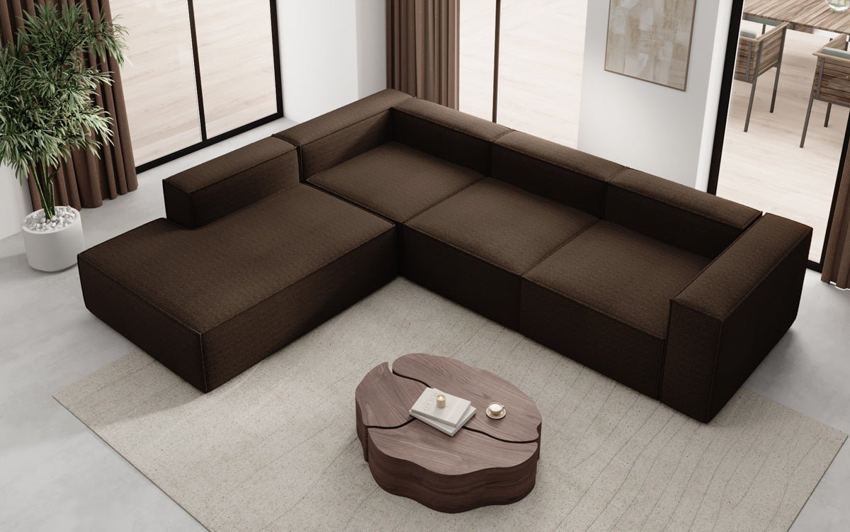 Designer Sofa Lesley L mat laanger Ottomane a Bouclé