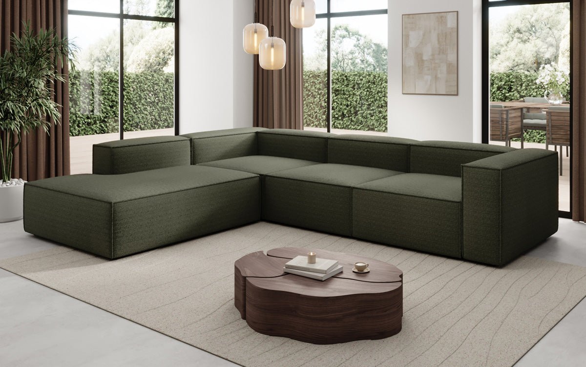 Designer Sofa Lesley L mat laanger Ottomane a Bouclé