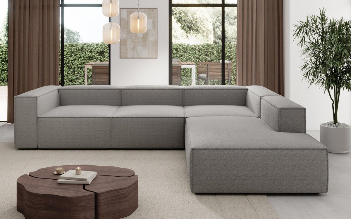 Designer Sofa Lesley L mat laanger Ottomane a Bouclé