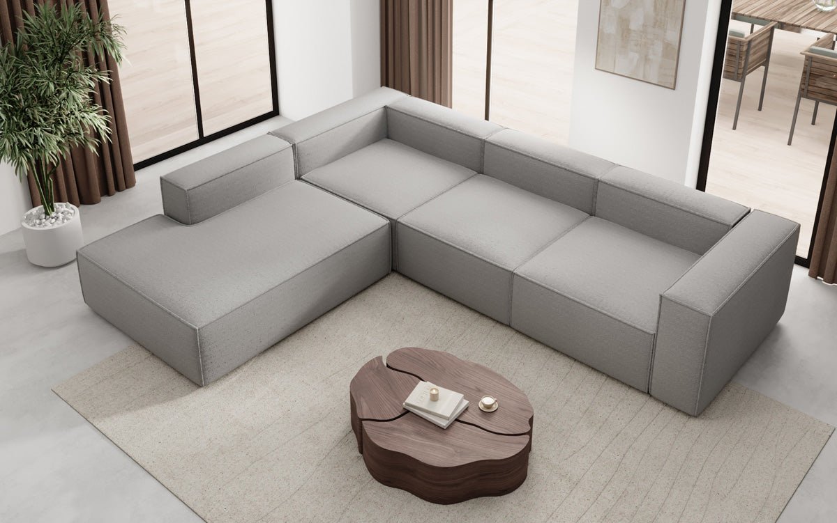 Designer Sofa Lesley L mat laanger Ottomane a Bouclé