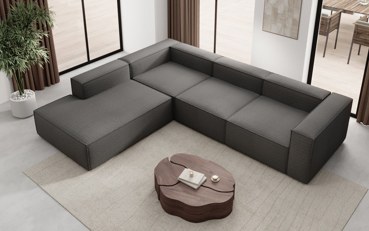 Designer Sofa Lesley L mat laanger Ottomane a Bouclé