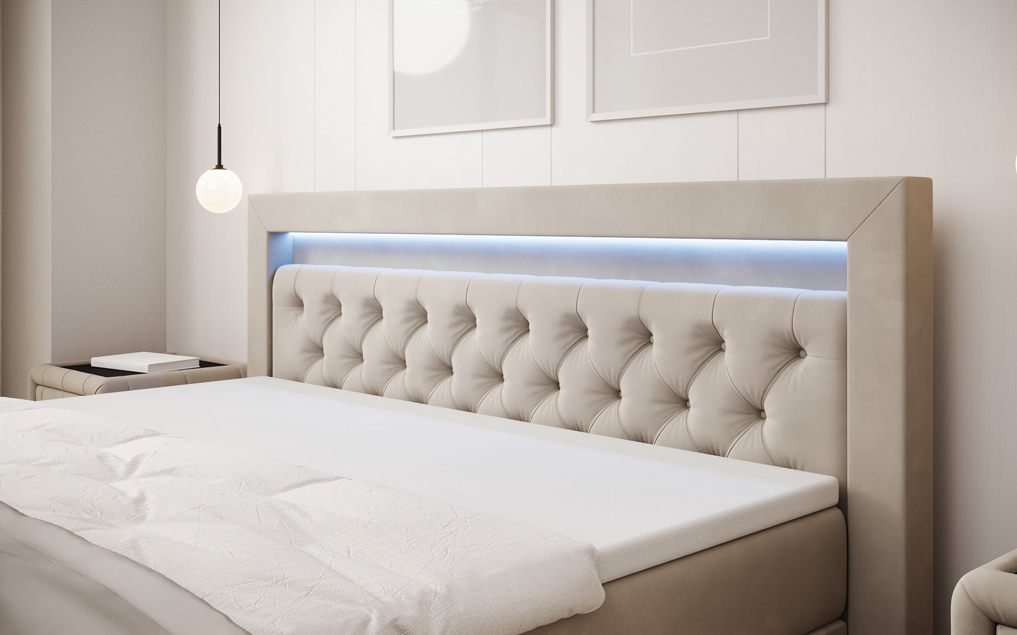 Boxspringbett Menzogna Samt mat LED an Späicherplaz (2 Schubladen)
