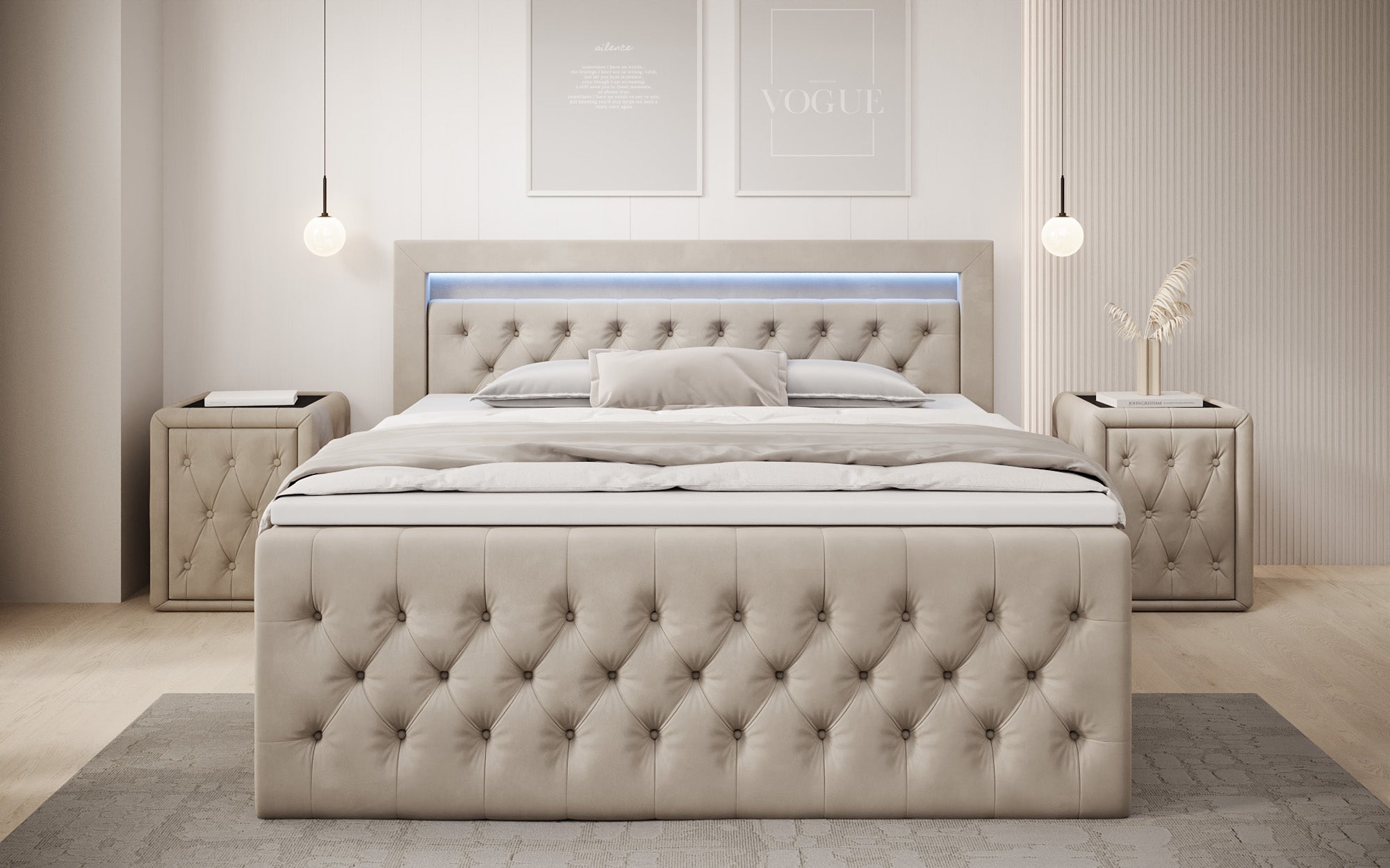 Boxspringbett Menzogna Samt mat LED an Späicherplaz (2 Schubladen)