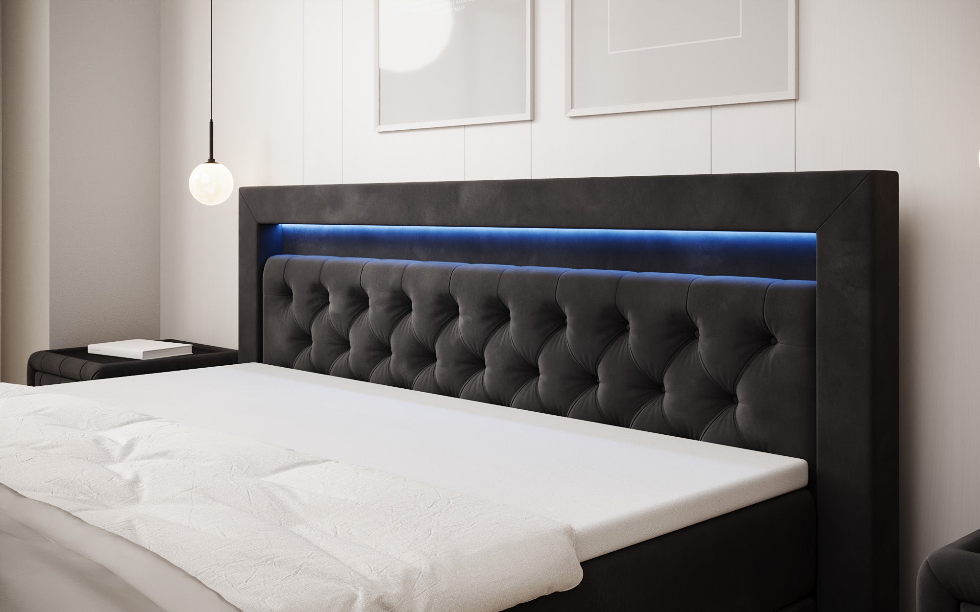 Boxspringbett Menzogna Samt mat LED an Späicherplaz (2 Schubladen)