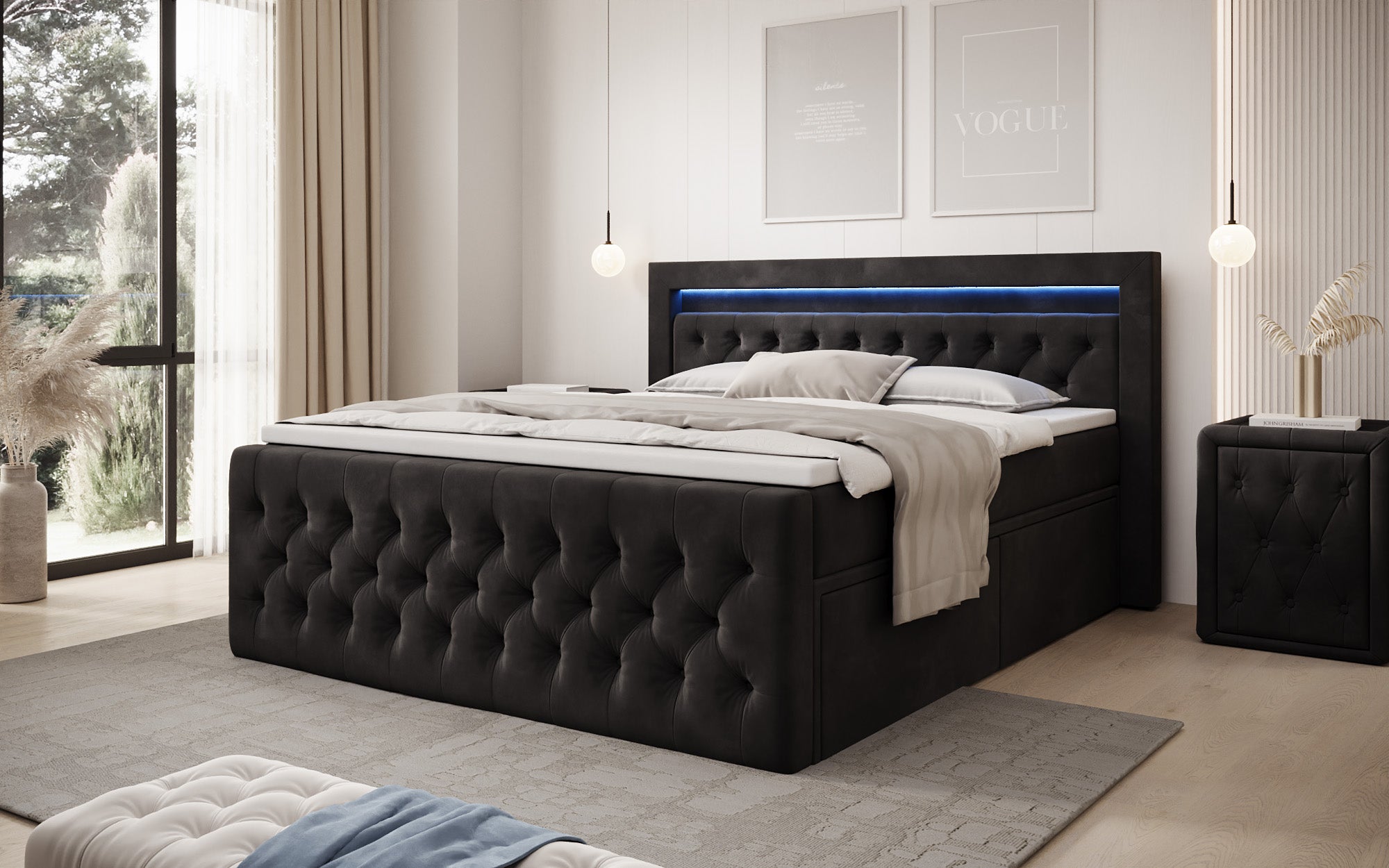 Boxspringbett Menzogna Samt mat LED an Späicherplaz (2 Schubladen)