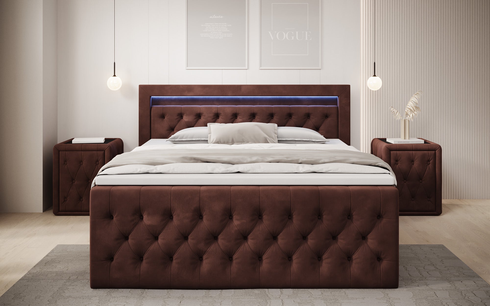 Boxspringbett Menzogna Samt mat LED an Späicherplaz (2 Schubladen)