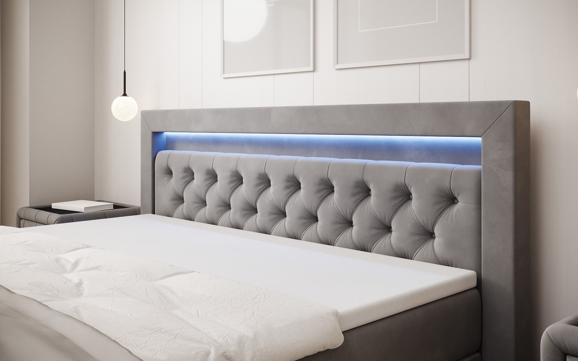 Boxspringbett Menzogna Samt mat LED an Späicherplaz (2 Schubladen)