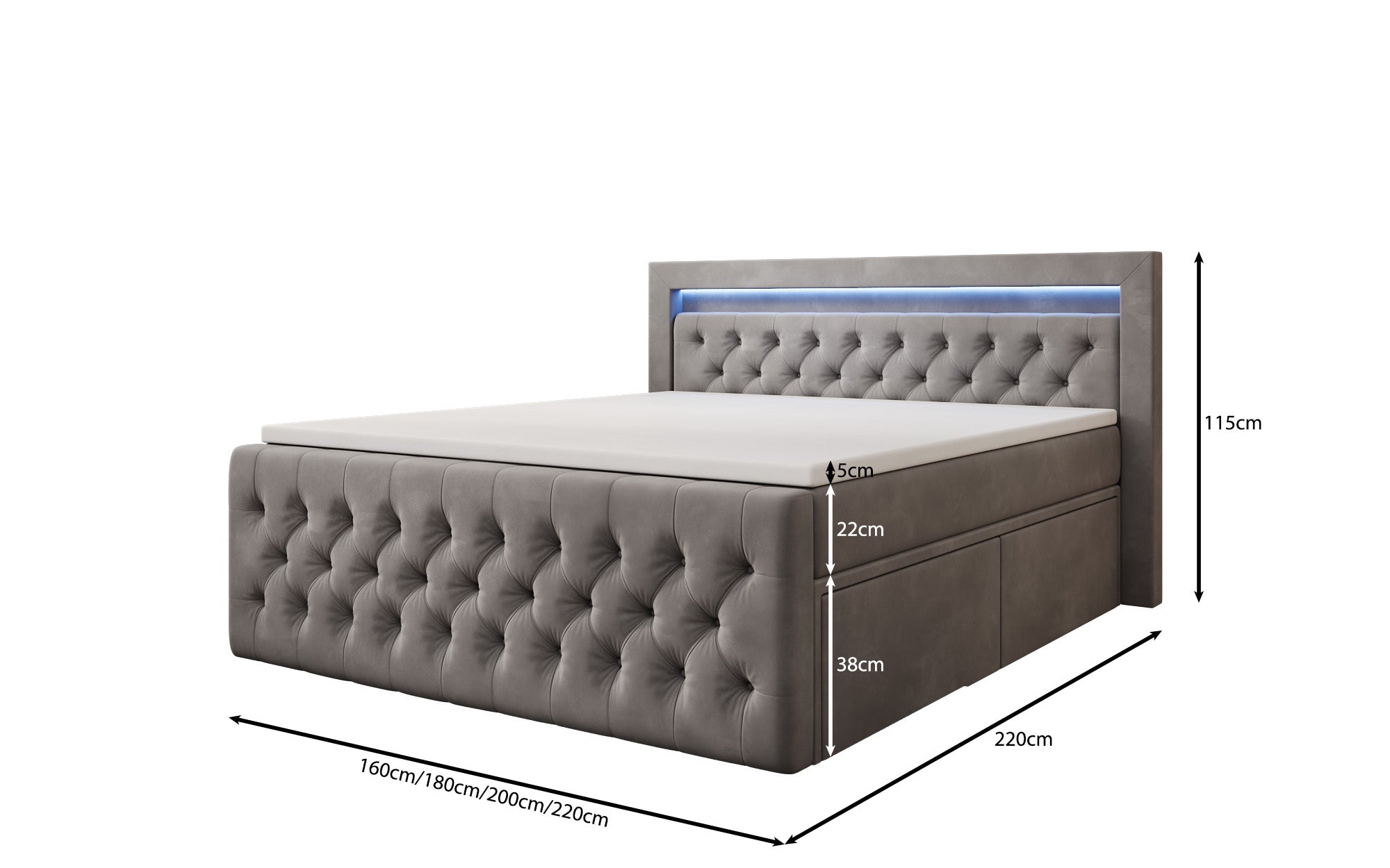 Boxspringbett Menzogna Samt mat LED an Späicherplaz (2 Schubladen)