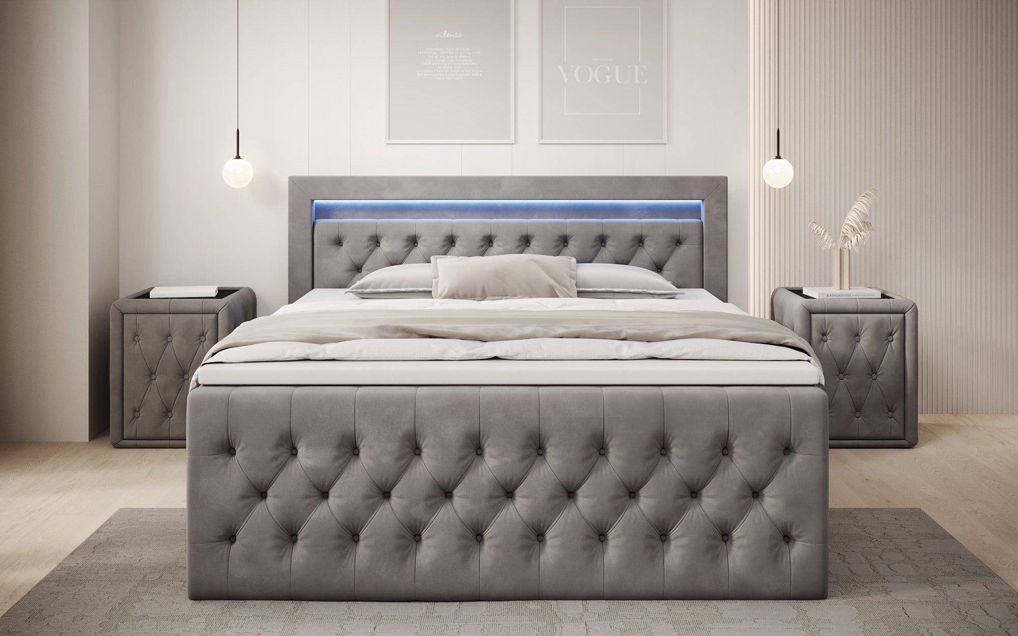 Boxspringbett Menzogna Samt mat LED an Späicherplaz (2 Schubladen)