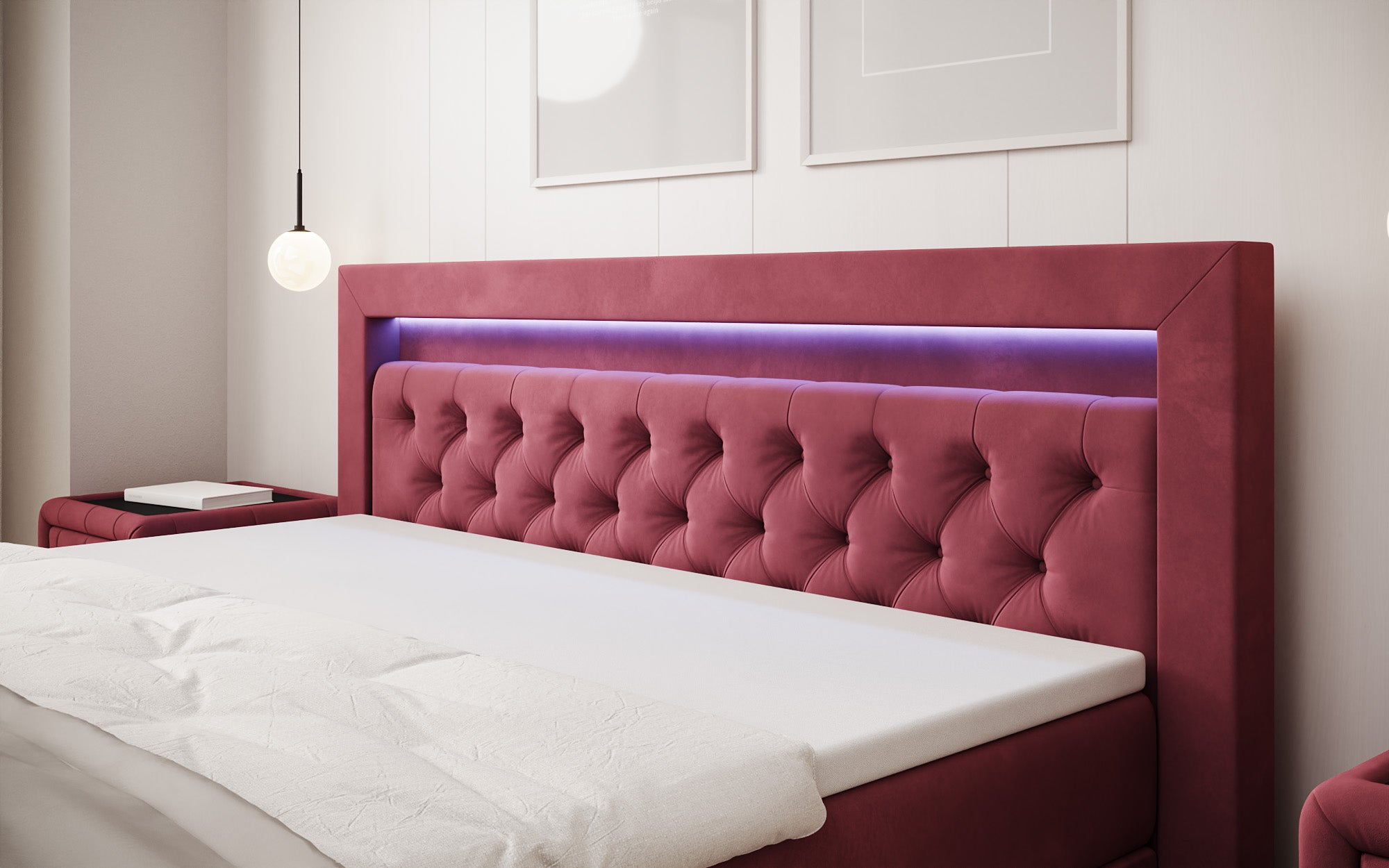 Boxspringbett Menzogna Samt mat LED an Späicherplaz (2 Schubladen)