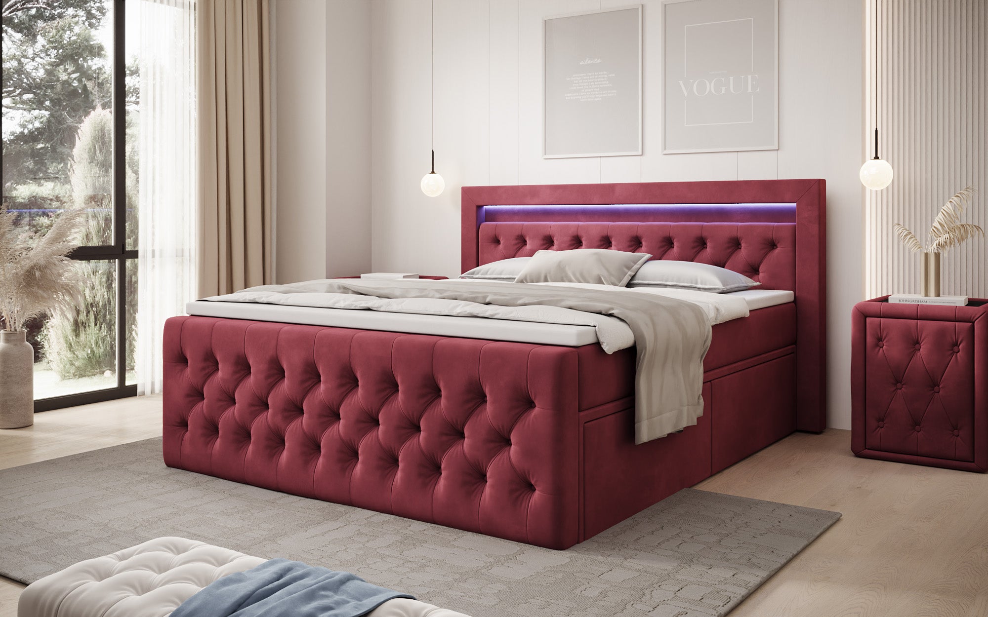 Boxspringbett Menzogna Samt mat LED an Späicherplaz (2 Schubladen)