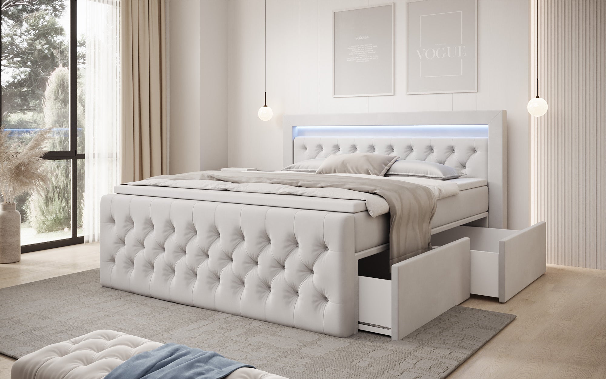 Boxspringbett Menzogna Samt mat LED an Späicherplaz (2 Schubladen)
