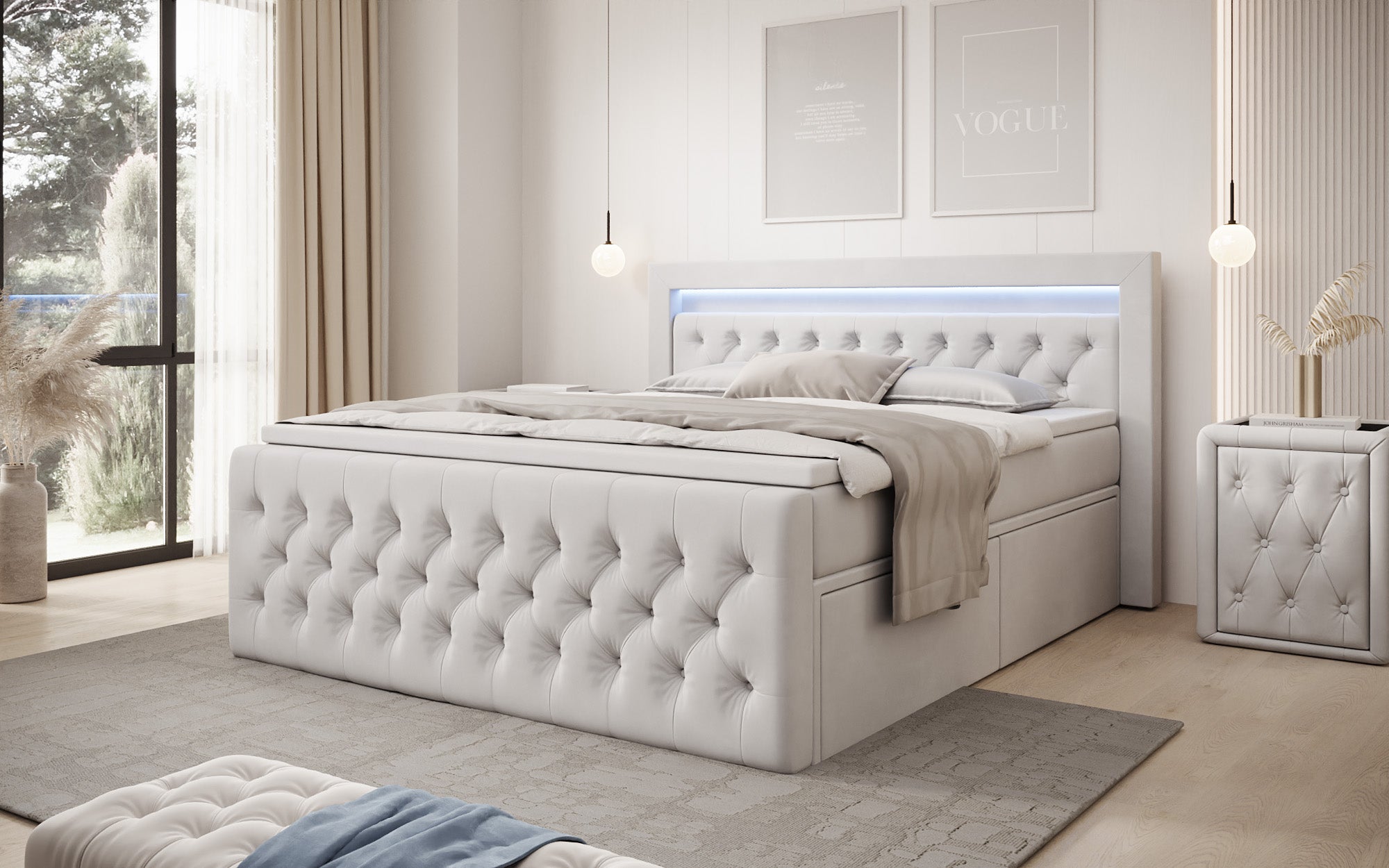 Boxspringbett Menzogna Samt mat LED an Späicherplaz (2 Schubladen)