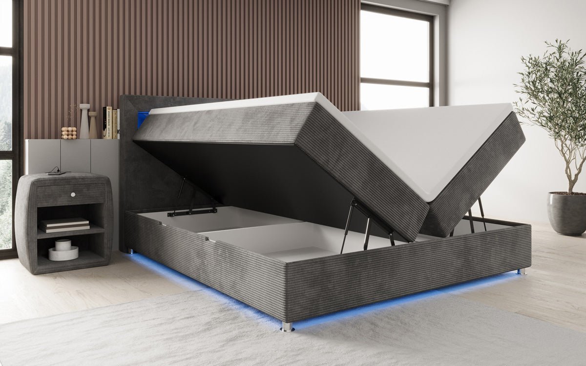 Boxspringbett Relax mit LED, Stauraum und USB/C in Cord