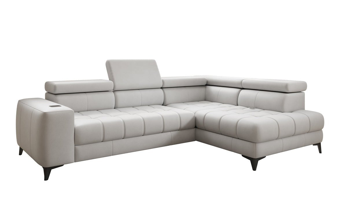 Designer L Sofa Seluna mat elektrescher Schloffunktioun, Induktioun an Späicherraum a Echtläder