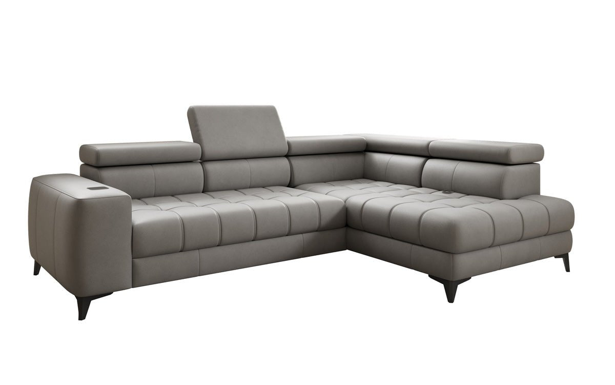 Designer L Sofa Seluna mat elektrescher Schloffunktioun, Induktioun an Späicherraum a Echtläder