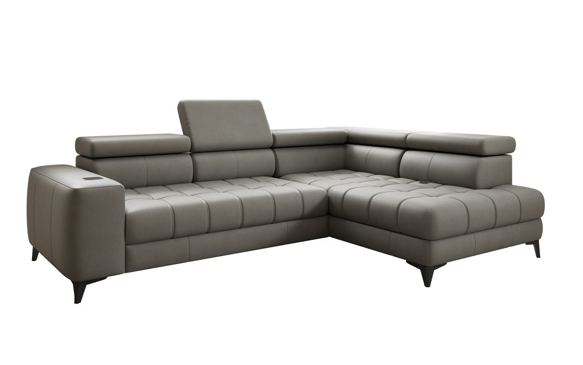 Designer L Sofa Seluna mat elektrescher Schloffunktioun, Induktioun an Späicherraum a Echtläder