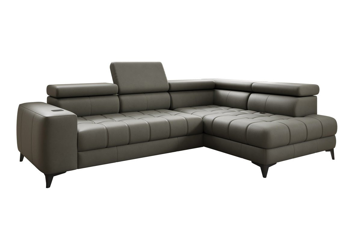 Designer L Sofa Seluna mat elektrescher Schloffunktioun, Induktioun an Späicherraum a Echtläder