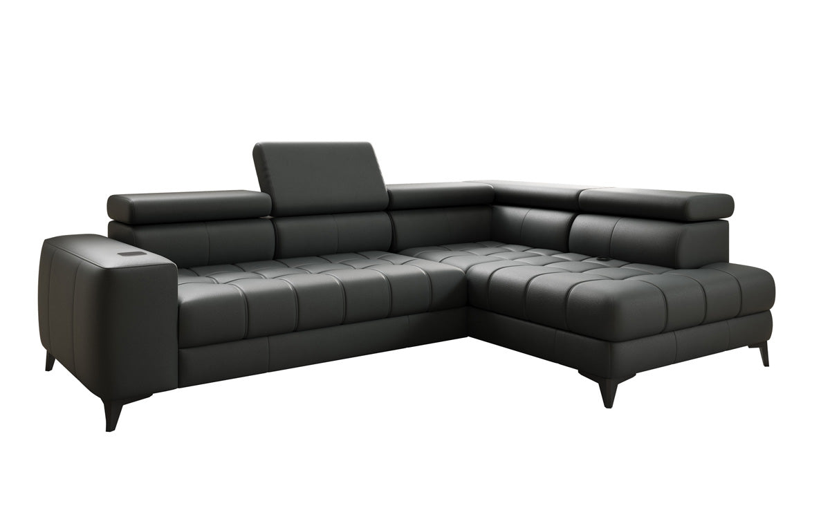 Designer L Sofa Seluna mat elektrescher Schloffunktioun, Induktioun an Späicherraum a Echtläder