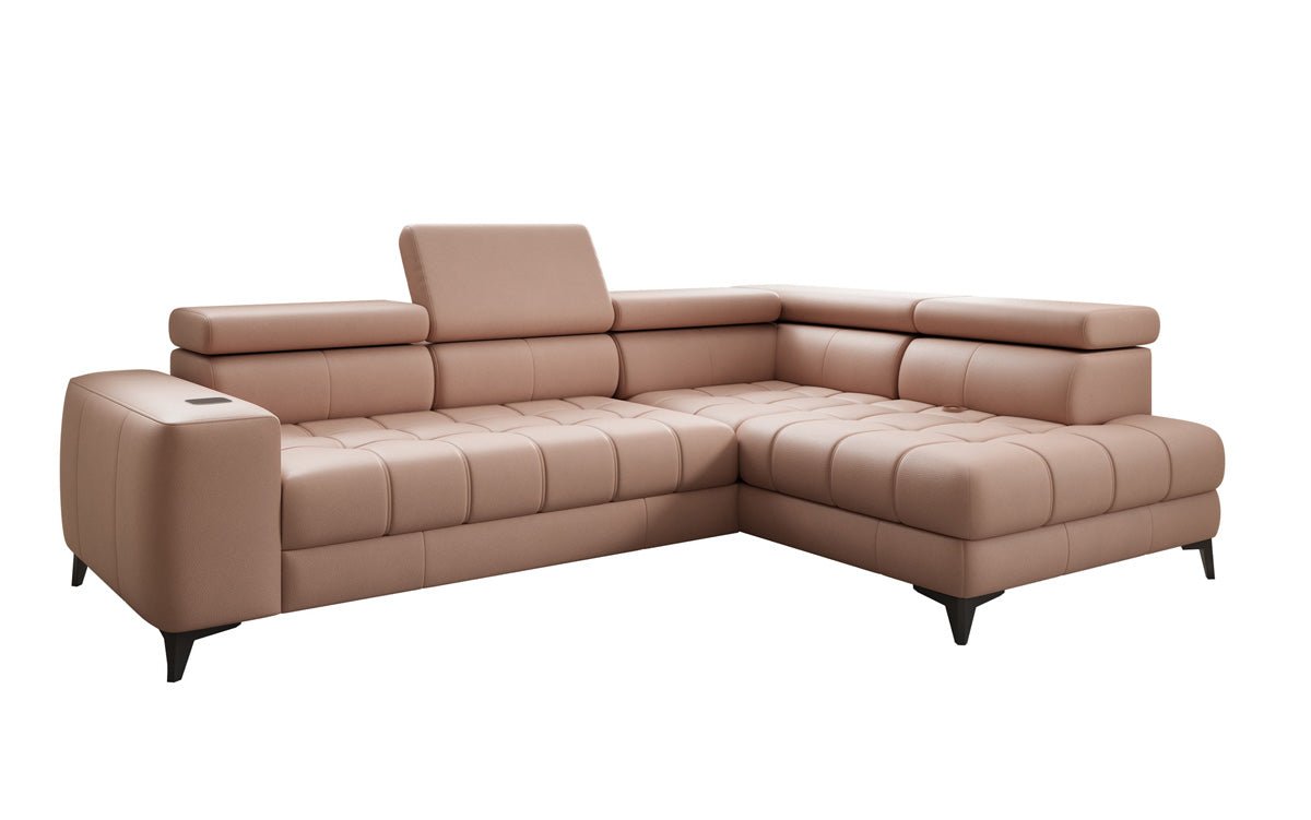 Designer L Sofa Seluna mat elektrescher Schloffunktioun, Induktioun an Späicherraum a Echtläder