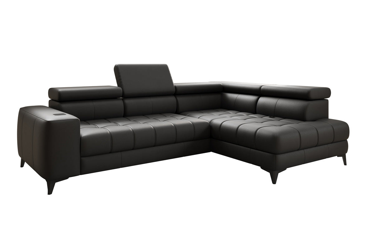 Designer L Sofa Seluna mat elektrescher Schloffunktioun, Induktioun an Späicherraum a Echtläder