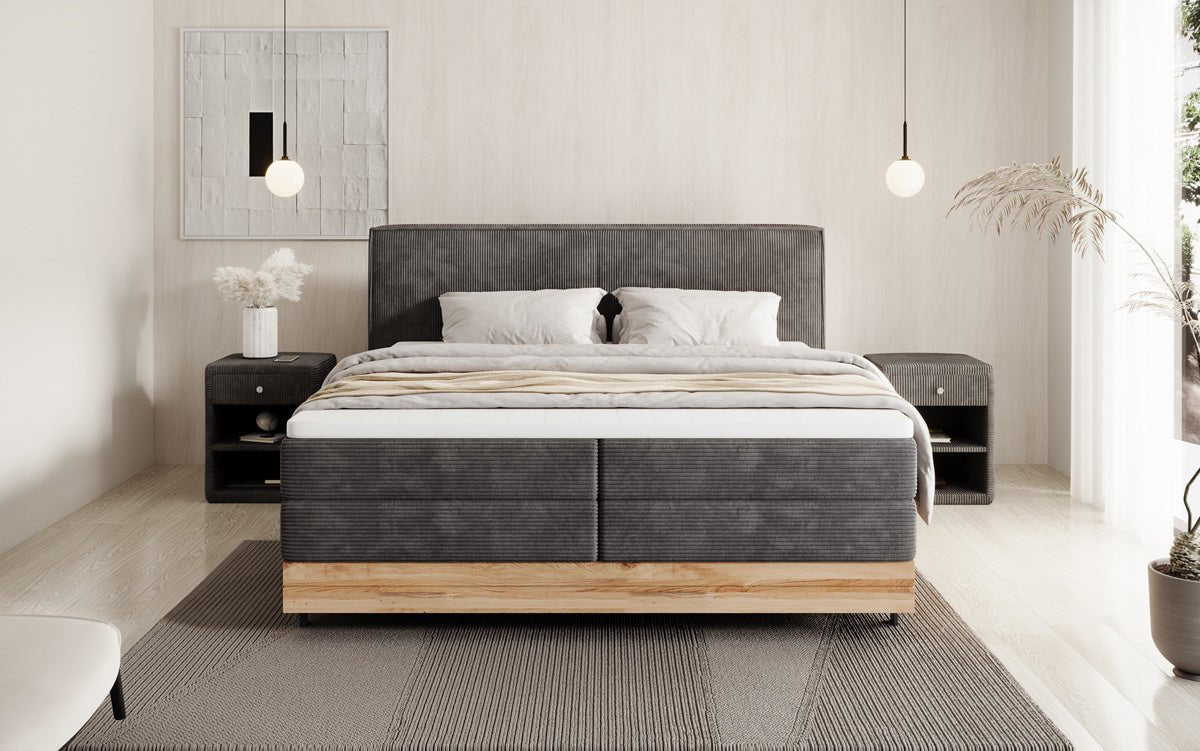 Holzbett/Boxspringbett Nero mit Stauraum in Cord