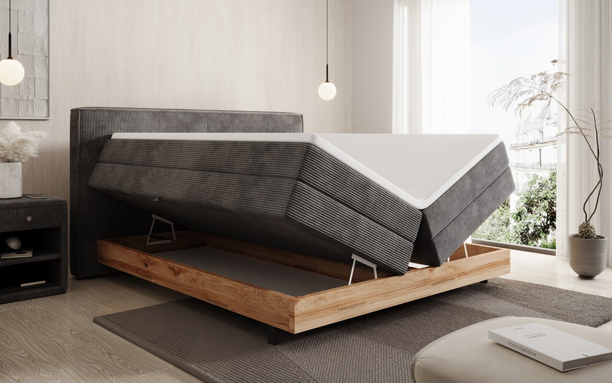Holzbett/Boxspringbett Nero mit Stauraum in Cord
