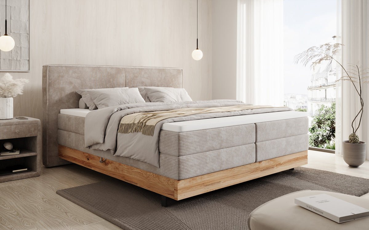 Holzbett/Boxspringbett Nero mat Späicherplaz a Cordstoff