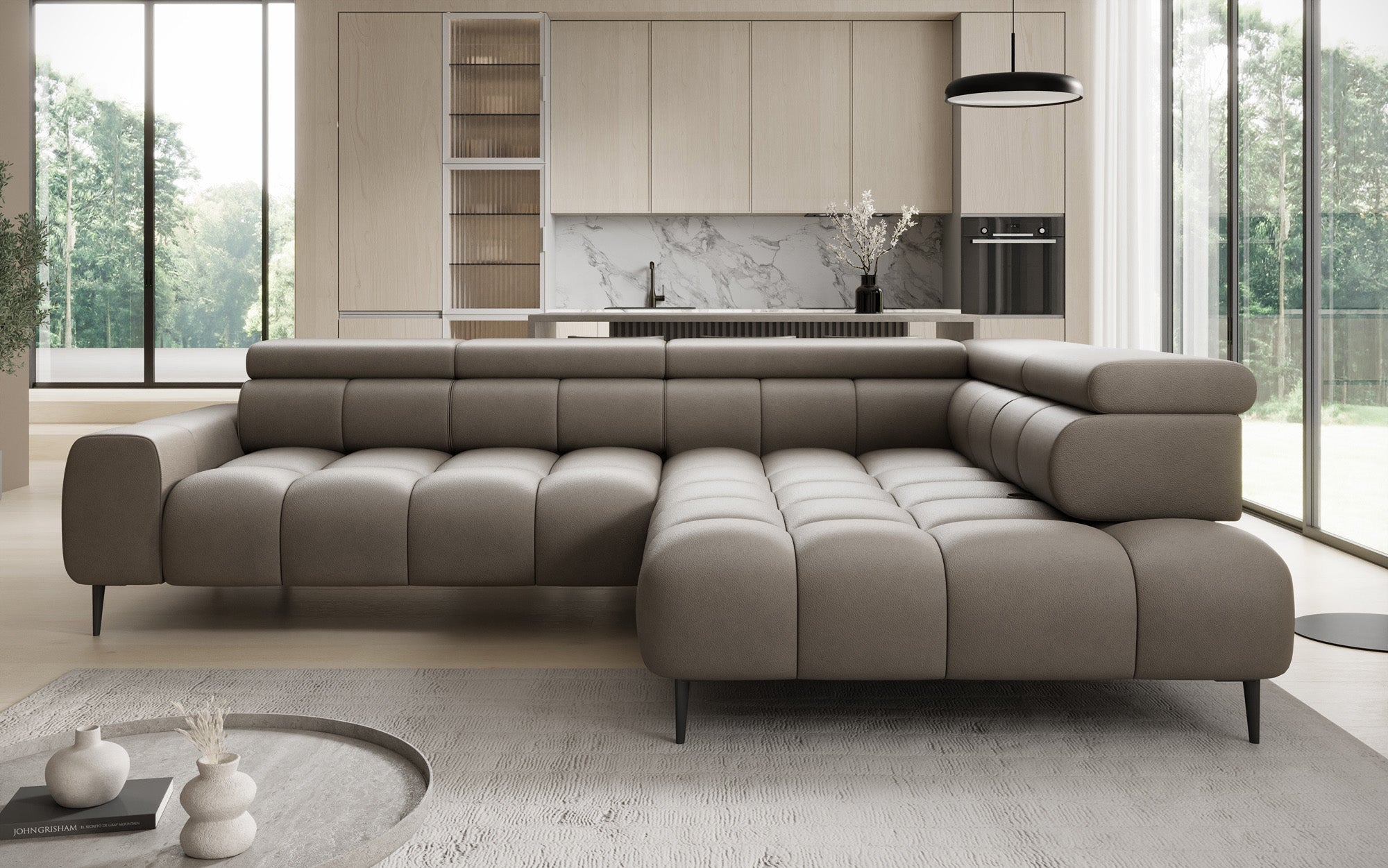 Designer Sofa Ceora L mat elektrescher Schloffunktioun an verstellbarer Récklehne a Echtläder