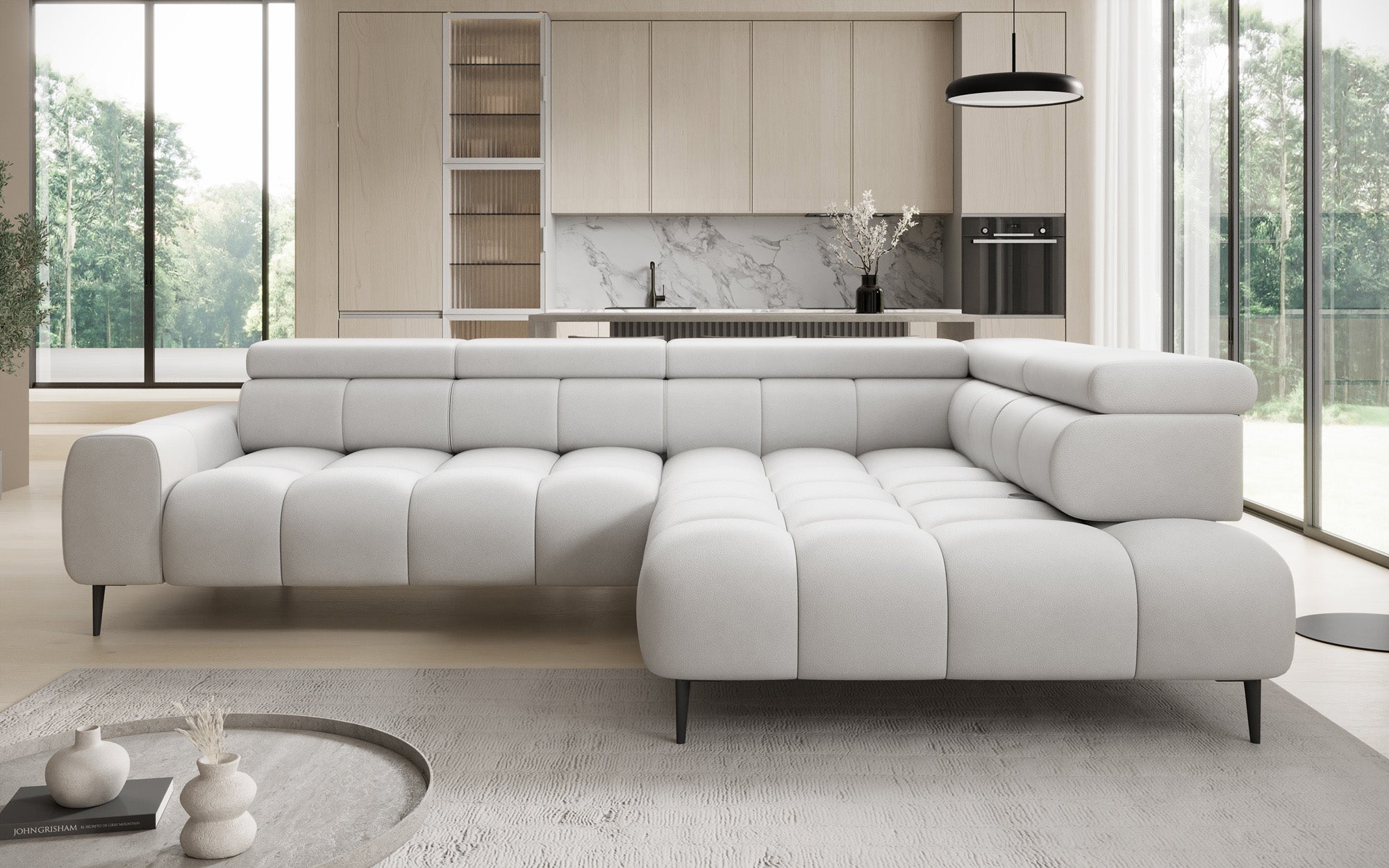 Designer Sofa Ceora L mat elektrescher Schloffunktioun an verstellbarer Récklehne a Echtläder