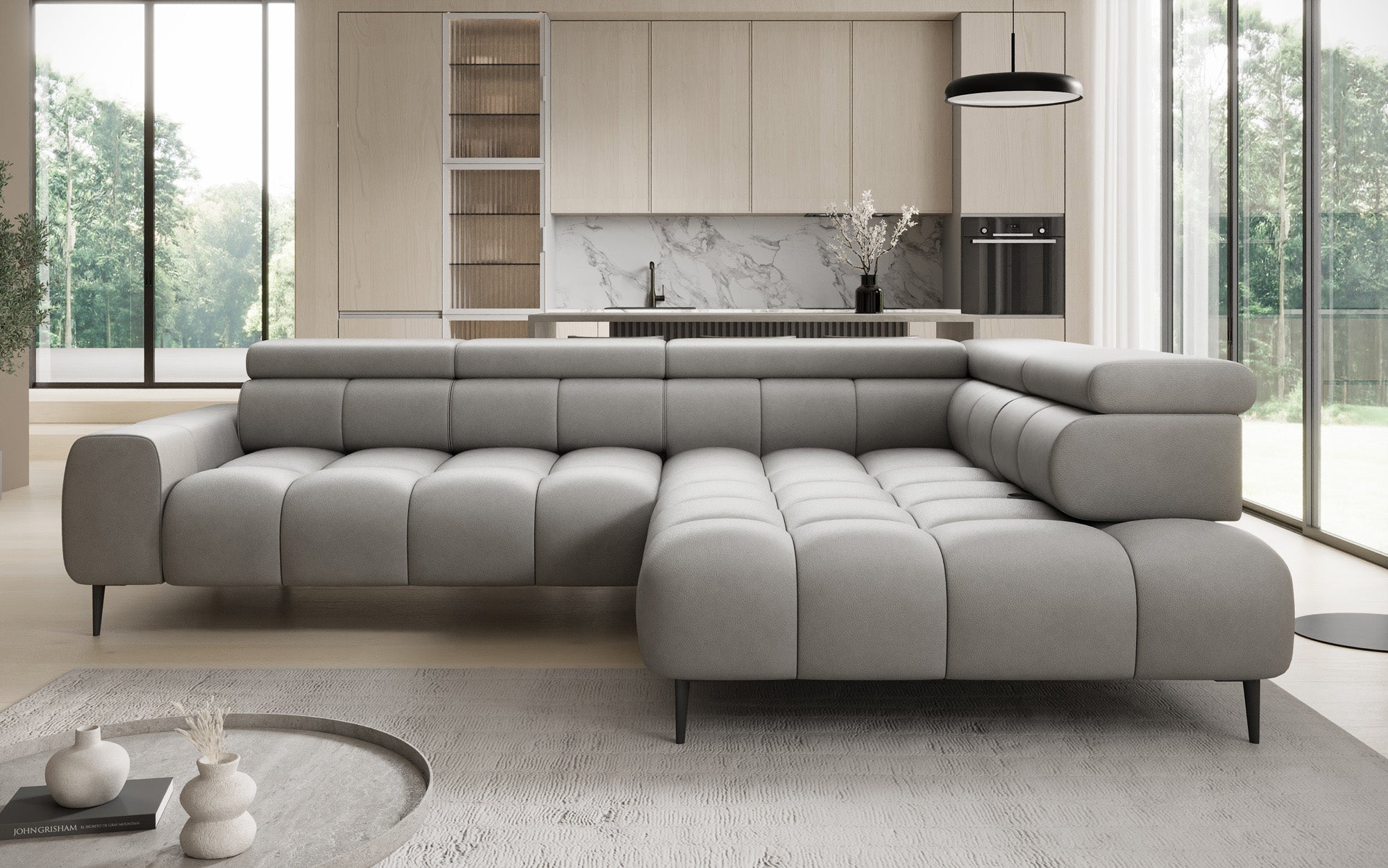 Designer Sofa Ceora L mat elektrescher Schloffunktioun an verstellbarer Récklehne a Echtläder