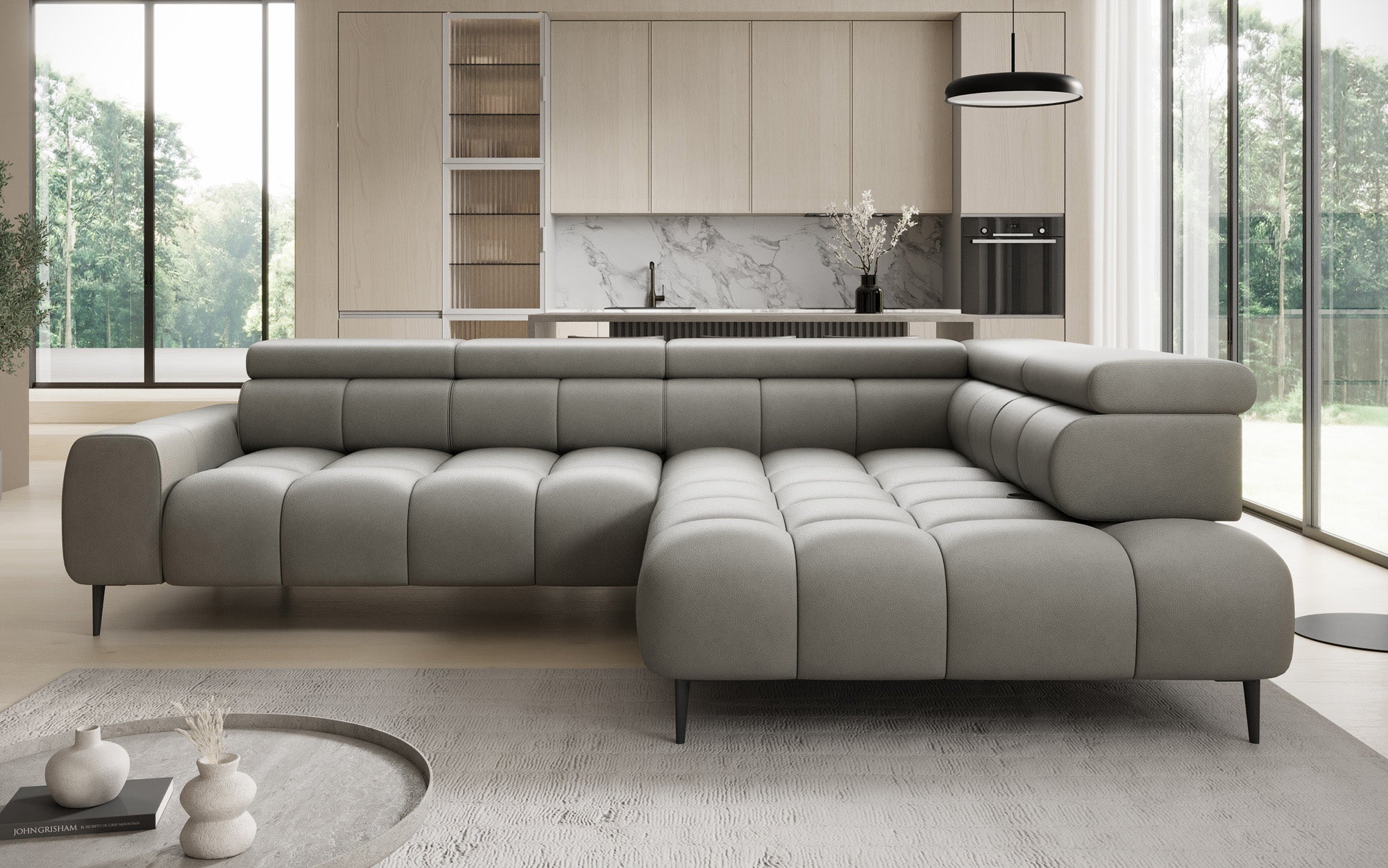 Designer Sofa Ceora L mat elektrescher Schloffunktioun an verstellbarer Récklehne a Echtläder