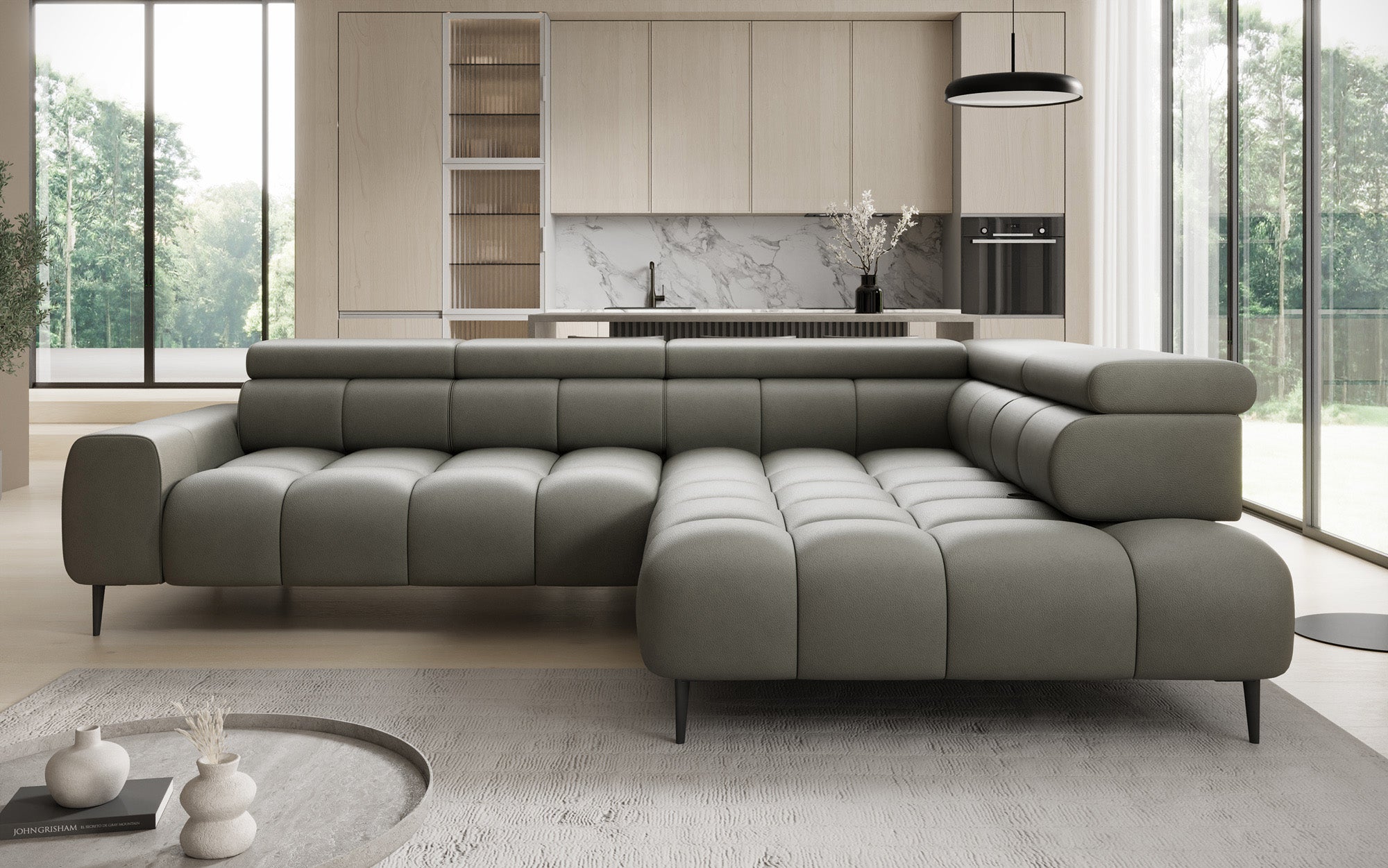 Designer Sofa Ceora L mat elektrescher Schloffunktioun an verstellbarer Récklehne a Echtläder