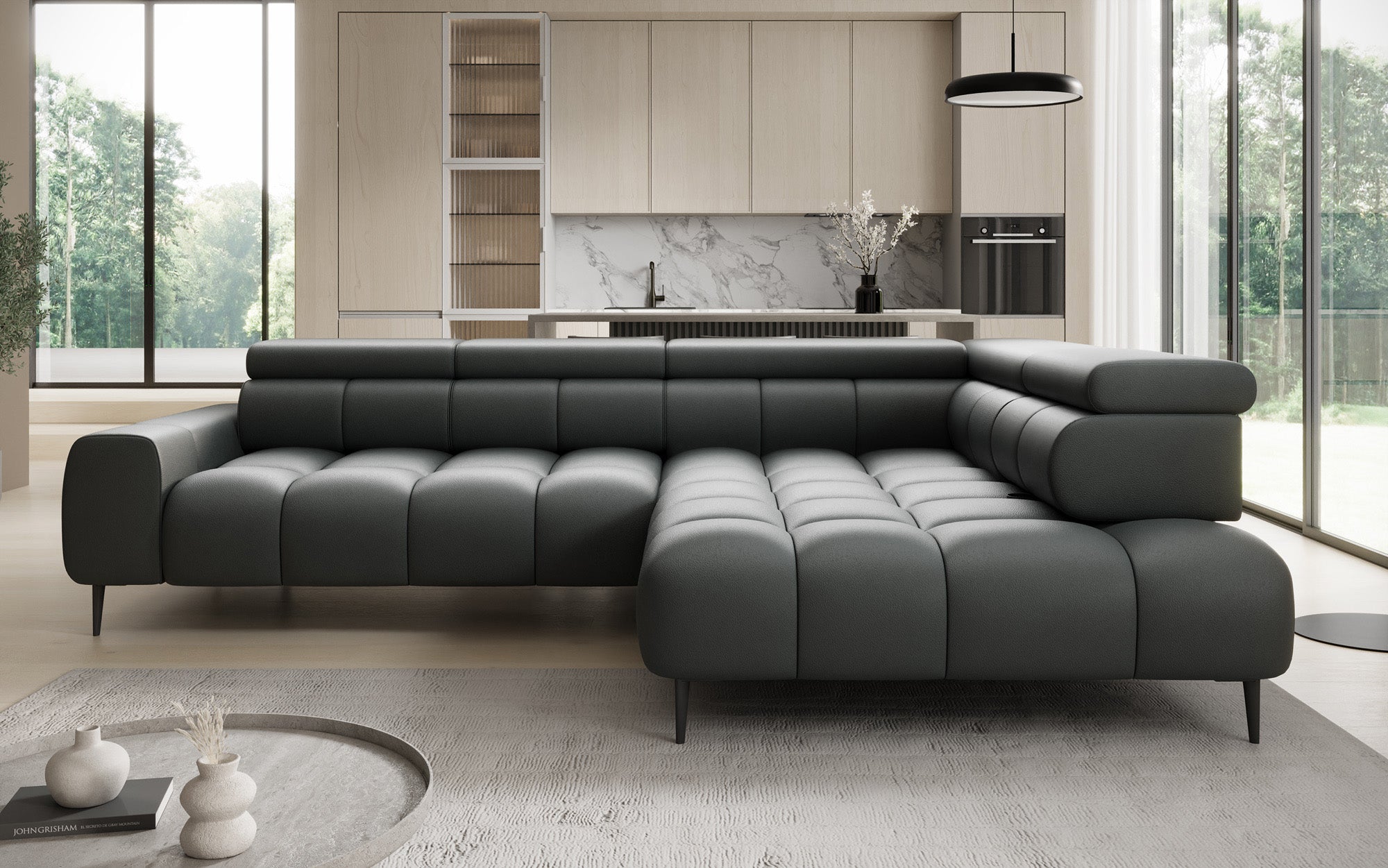 Designer Sofa Ceora L mat elektrescher Schloffunktioun an verstellbarer Récklehne a Echtläder
