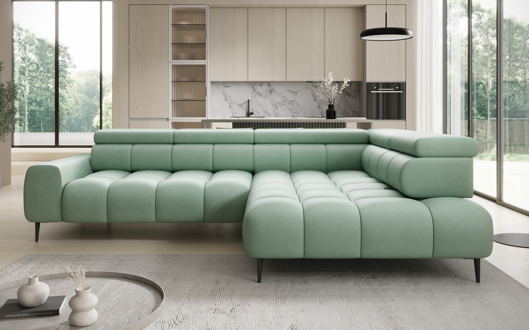 Designer Sofa Ceora L mat elektrescher Schloffunktioun an verstellbarer Récklehne a Echtläder
