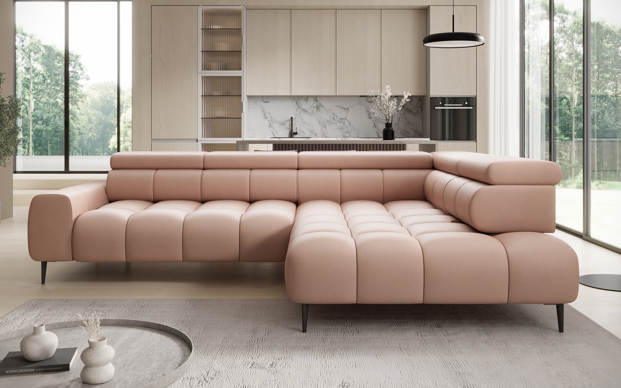 Designer Sofa Ceora L mat elektrescher Schloffunktioun an verstellbarer Récklehne a Echtläder