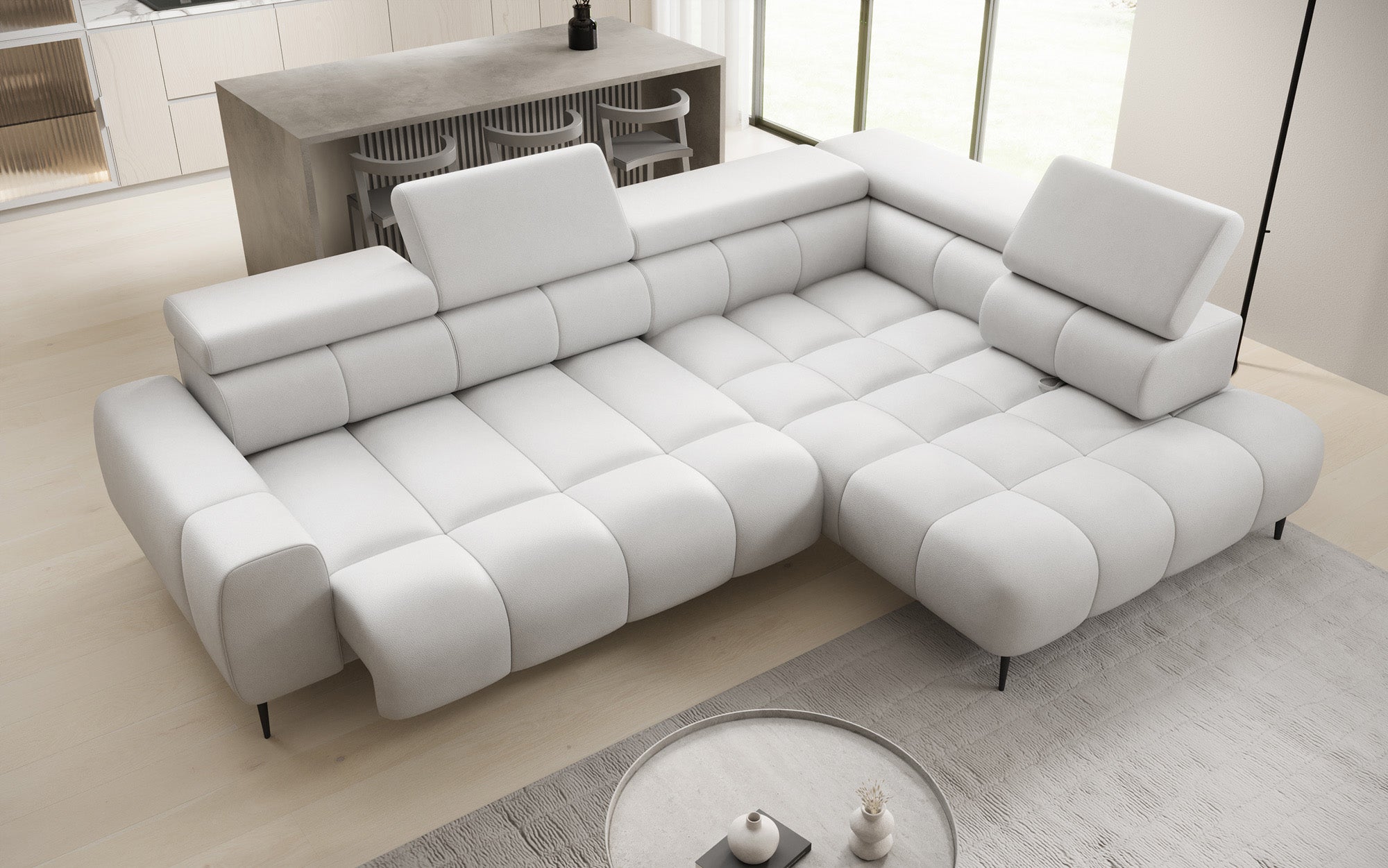 Designer Sofa Ceora L mat elektrescher Schloffunktioun an verstellbarer Récklehne a Echtläder