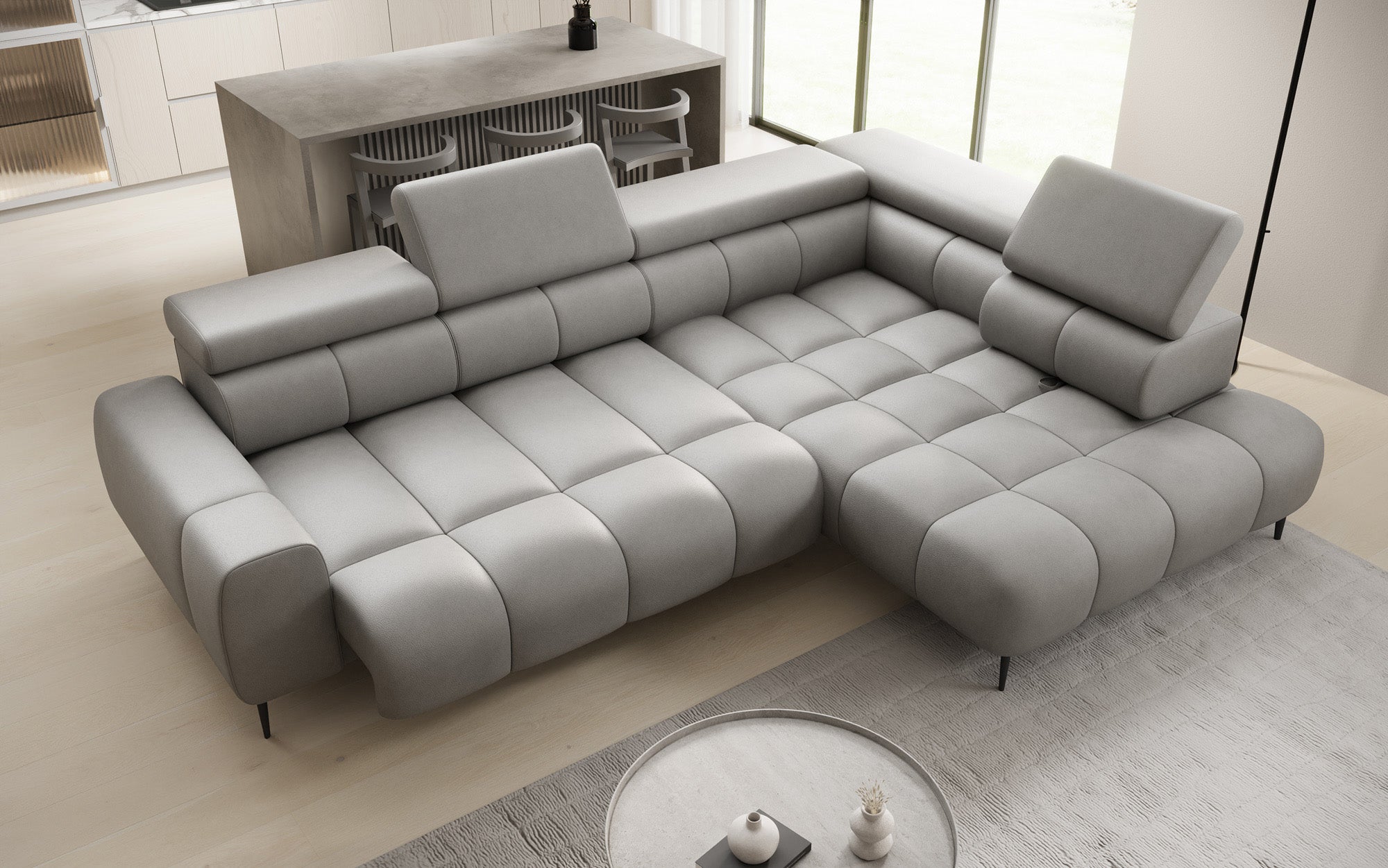 Designer Sofa Ceora L mat elektrescher Schloffunktioun an verstellbarer Récklehne a Echtläder