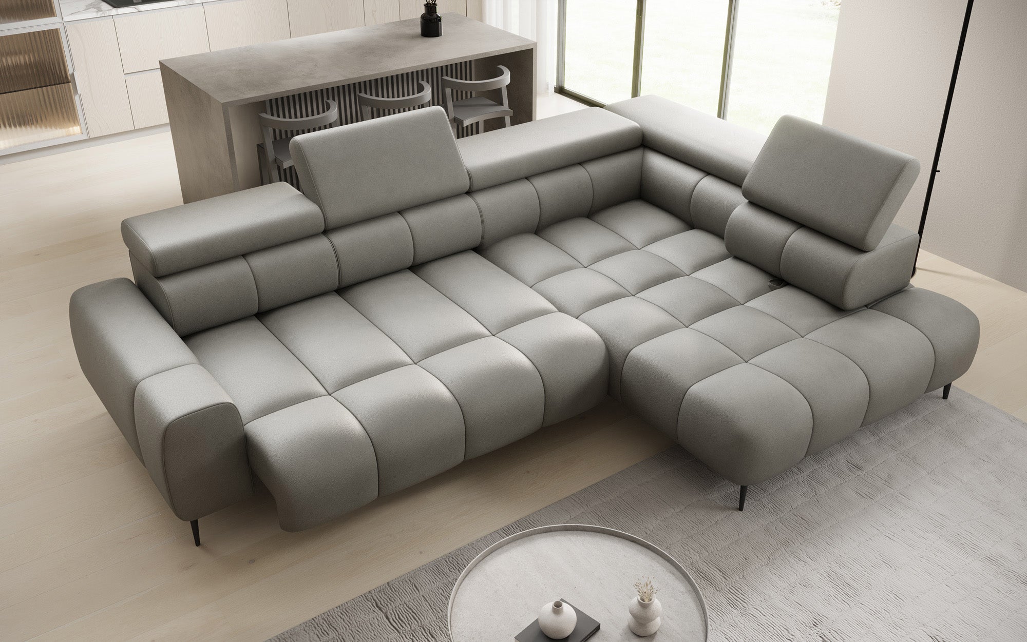 Designer Sofa Ceora L mat elektrescher Schloffunktioun an verstellbarer Récklehne a Echtläder
