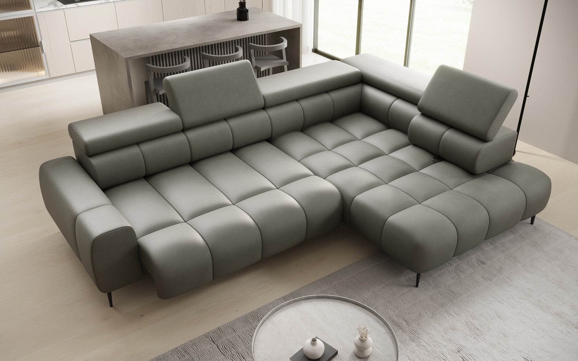 Designer Sofa Ceora L mat elektrescher Schloffunktioun an verstellbarer Récklehne a Echtläder